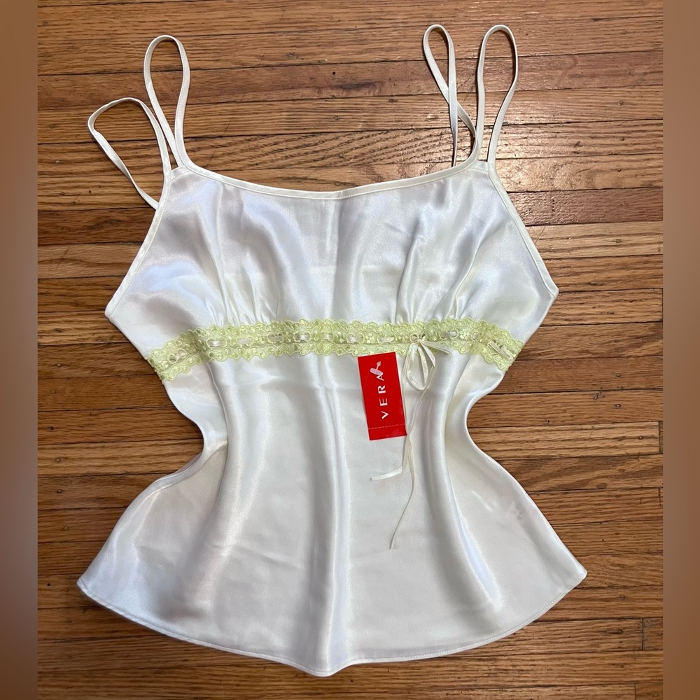 NWT Y2K vintage white & green lace satin top the brand is Vera